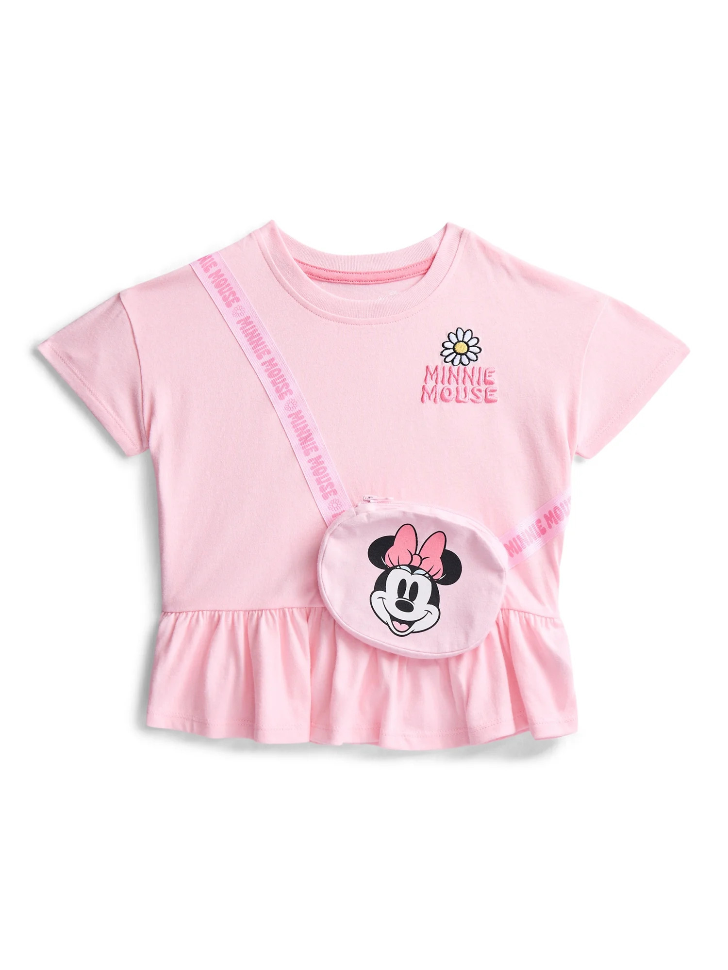 Minnie Mouse Toddler Girls Short Sleeve Peplum Tee with 3-D Bag, Sizes 12M-5T | Walmart (US)