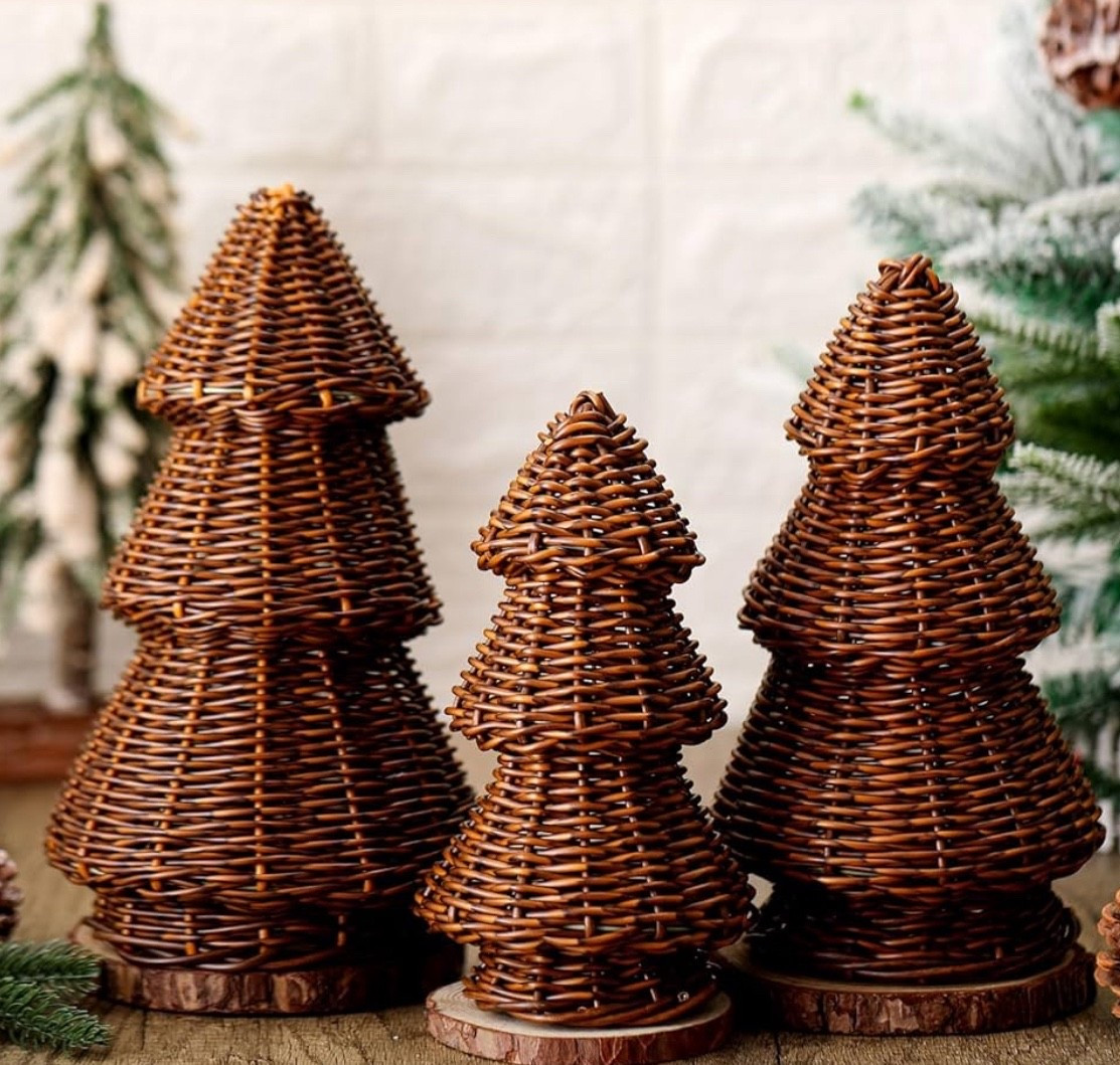 3 Pcs Morden Christmas Decor Woven Christmas Cone Tree Neutral Rattan Xmas Tabletop Centerpiece Ornaments for Mantel Fireplace Home Tiered Tray Holiday Party Decor, 3 Sizes(Brown)

#LTKHome #LTKSeasonal