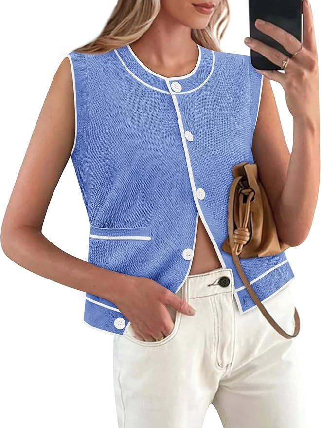 Yousify Womens Knit Tank Tops 2025 Summer Sleeveless Sweater Vest Round Neck Button Down Casual C... | Amazon (US)