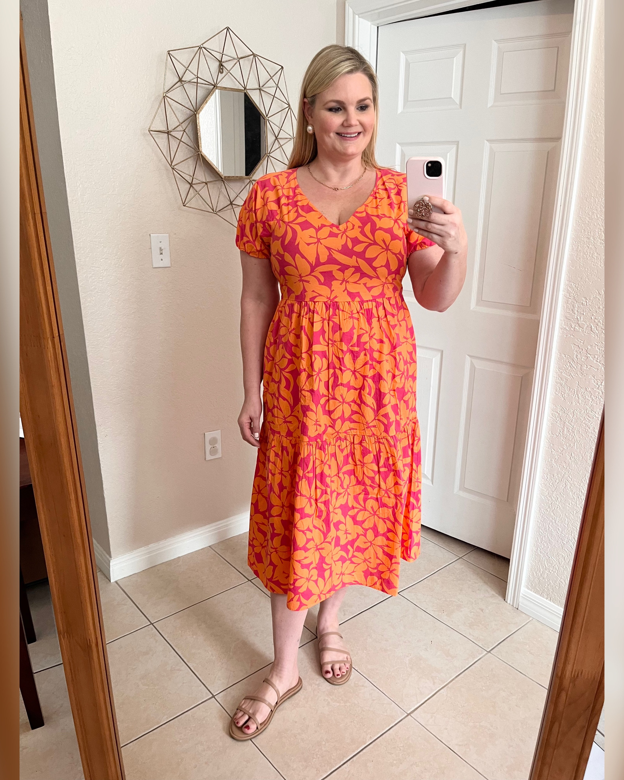 j crew factory orange dress J.Crew Factory Bright Yellow Orange Women Embroidered Tiered Midi Sundress  AO052
