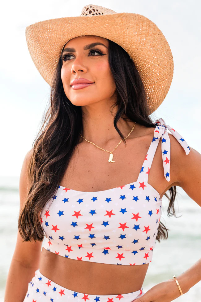 Wish Upon A Star Tie Shoulder Bikini Top | Pink Lily