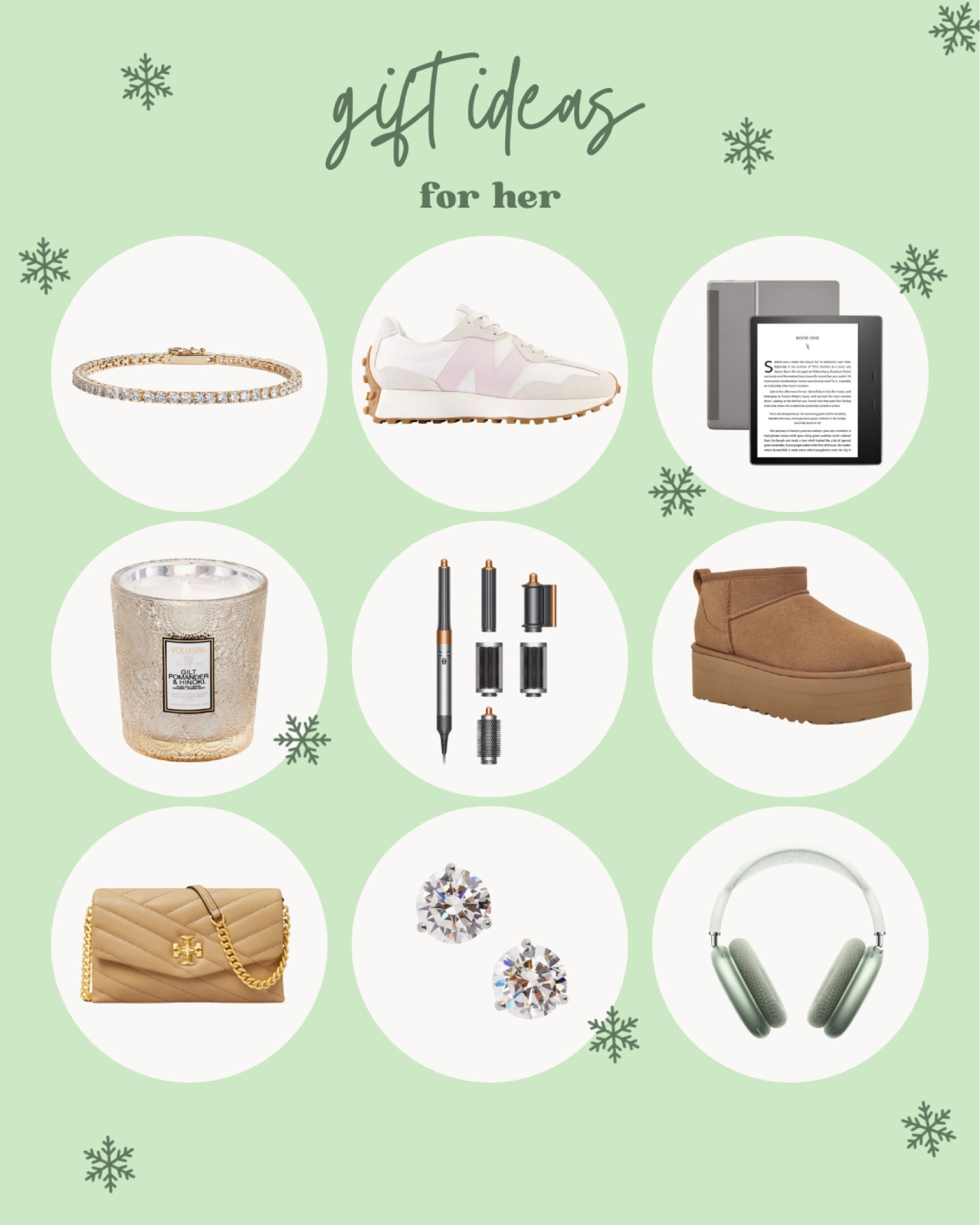 Gifts for her, tennis bracelet, new balance, sneakers, tennis shoes, kindle, candle, Dyson air wrap, platform Uggs, Tory Burch, purse, handbag, crossbody, studs, earrings, apple, headphones 

#LTKHoliday #LTKGiftGuide #LTKSeasonal
