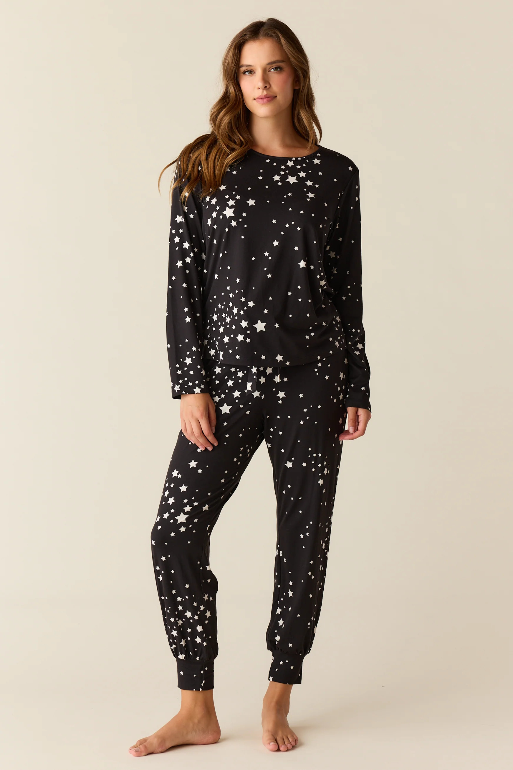 Shari Cloud Jersey PJ Set in Black Stars | MASONgrey