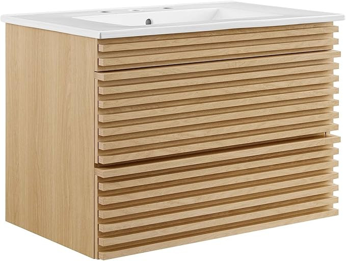 Modway Render 30" Wall-Mount Bathroom Vanity in Oak White | Amazon (US)
