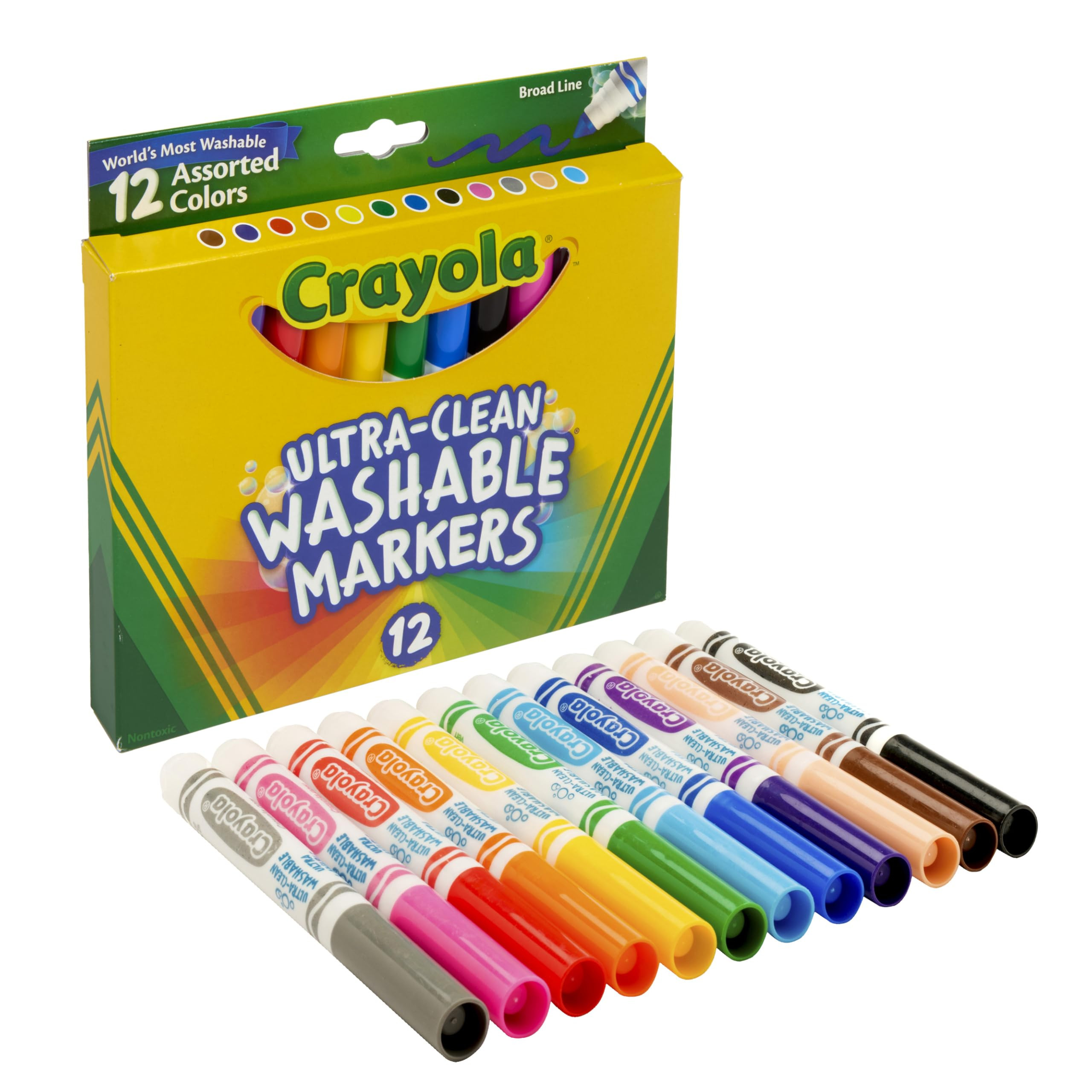 Crayola Broad Line Markers (12 Count), Washable Markers for Kids, Assorted Colors, Arts & Crafts ... | Amazon (US)