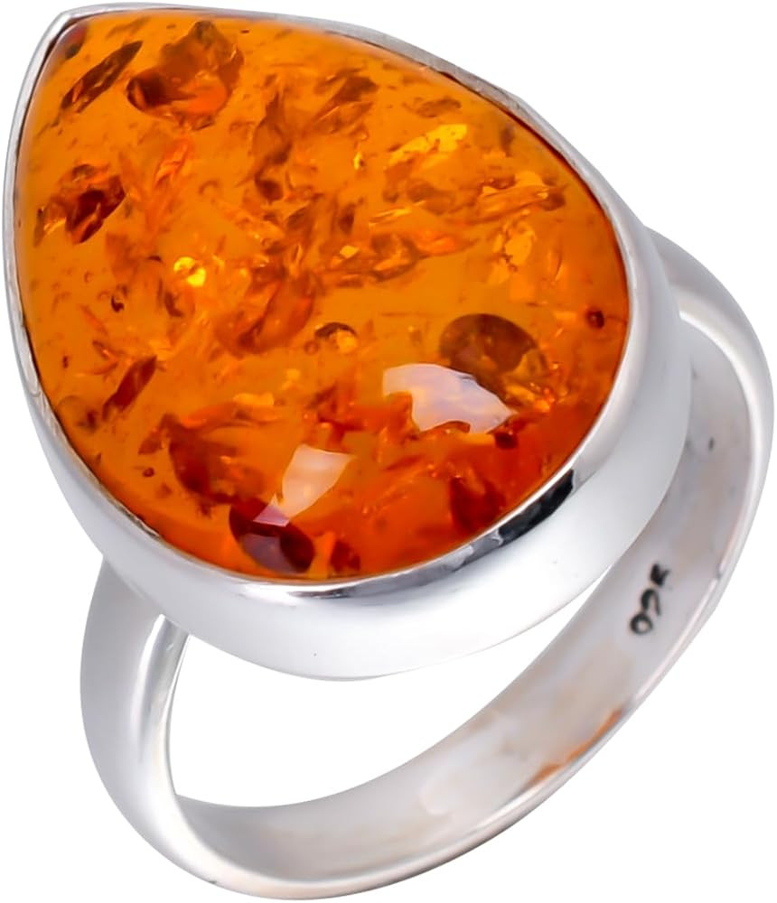 Baltic Amber Gemstone 925 Sterling Silver Handmade Statement Ring Gift Jewelry for Women | Amazon (US)