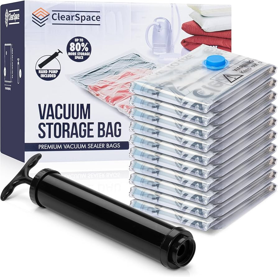 ClearSpace Vacuum Seal Bags for Clothing, Vacuum Storage Bags – 10 Jumbo Space Saver Bags, Blan... | Amazon (US)