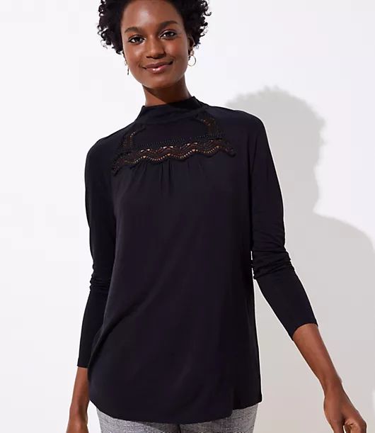 LOFT Lace Yoke Mock Neck Top | LOFT