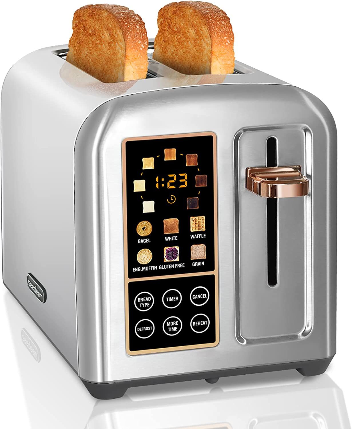 SEEDEEM Toaster 2 Slice, Stainless Steel Bread Toaster with LCD Display and Touch Buttons, 50% Fa... | Amazon (US)