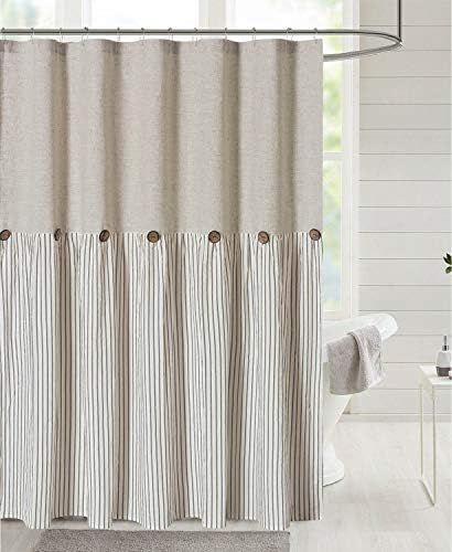 DOSLY IDÉES Linen Button Farmhouse Beige Shower Curtain,Linen and Cotton Fabric,Pleated Gray Str... | Amazon (US)
