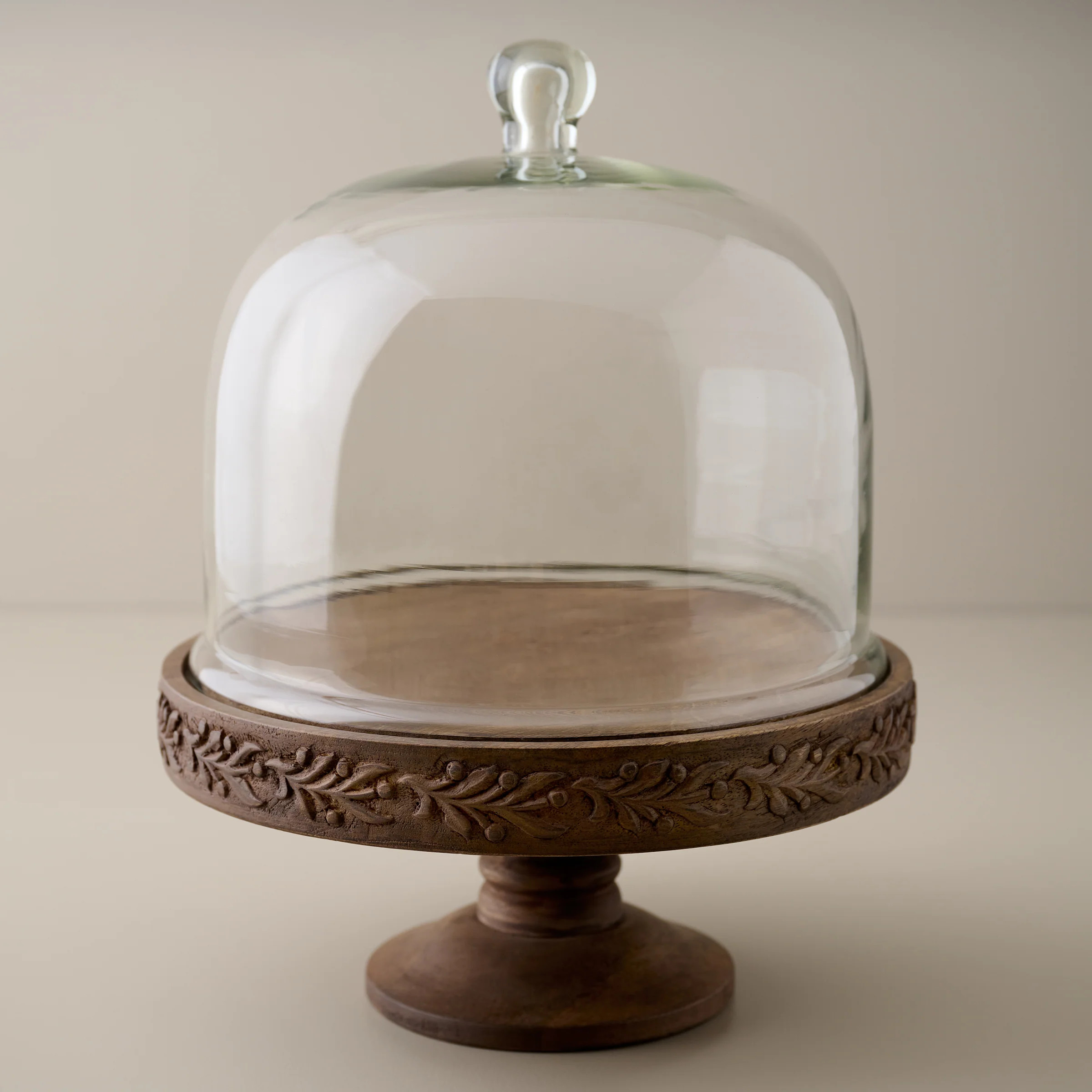 Eleanor Carved Wood Cake Stand with Glass Dome | Magnolia