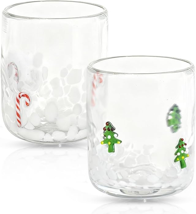 2 Pcs Christmas Icon Juice Glass,14oz Christmas Tree &Candy Cane Stemless Drinking Glass Cup for ... | Amazon (US)