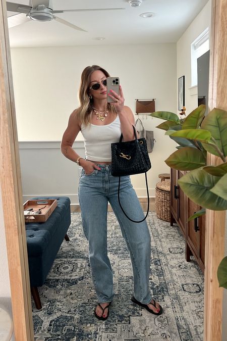 3/29/24 Casual friday ootd 🫶🏼 Baggy jeans, Levi jeans, havaianas flip flops, flip flop outfits, casual outfits, casual outfit inspo, Celine sunglasses, celine sunglasses outfit, tank top and jeans outfit, spring outfits, spring fashion 2024 