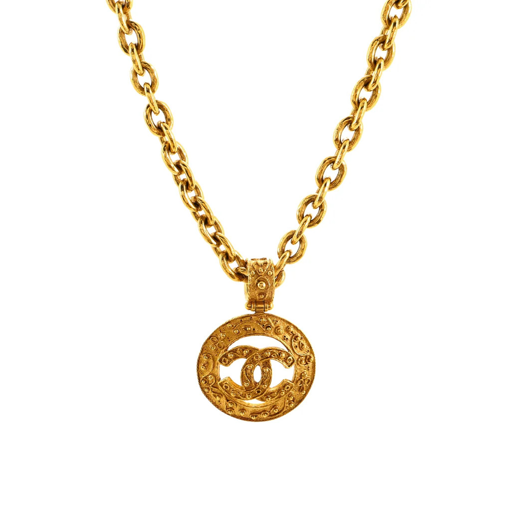 Chanel Vintage CC Textured Necklace Metal Gold 1498884 | Rebag