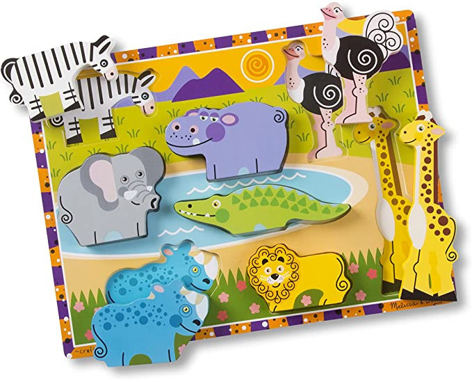 Melissa & Doug Safari Wooden Chunky Puzzle (8 pcs) - Wooden Puzzles for Toddlers, Animal Puzzles ... | Amazon (US)