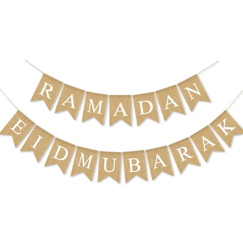 SWSATYW Burlap Ramadan Eid Mubarak Banner Muslim Fireplace Mantel Supplies Decoration | Amazon (UK)