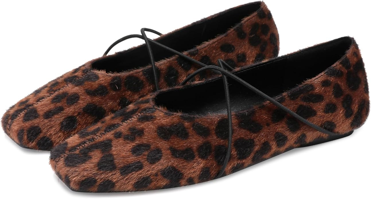 Women's Square Toe Ballet Flats Criss-Cross Straps Comfortable Slip On Mary Jane Flat Shoes for O... | Amazon (US)