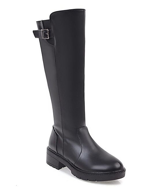 BUTITI Women's Casual boots black - Black Buckle Knee-High Boot - Women | Zulily