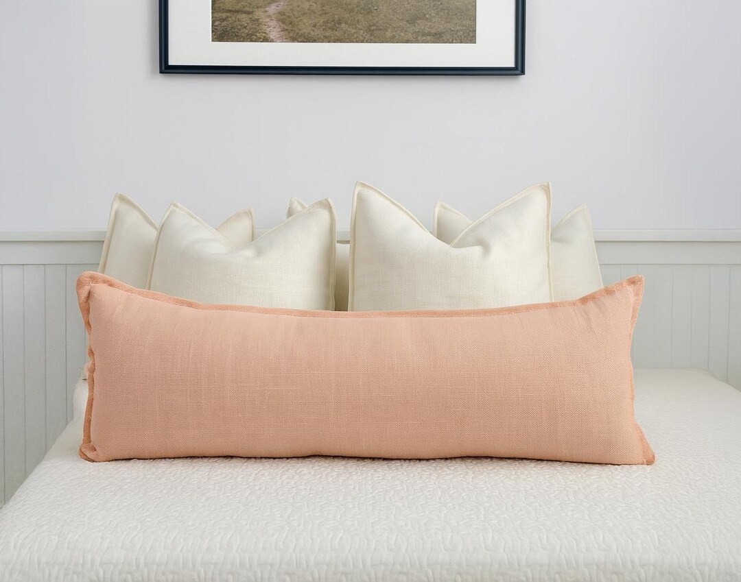 Linen Dusty Pink Lumbar Pillow Cover Flanged Linen Pink Long Pillowcase Body Pillow Lumbar Cushio... | Etsy (US)
