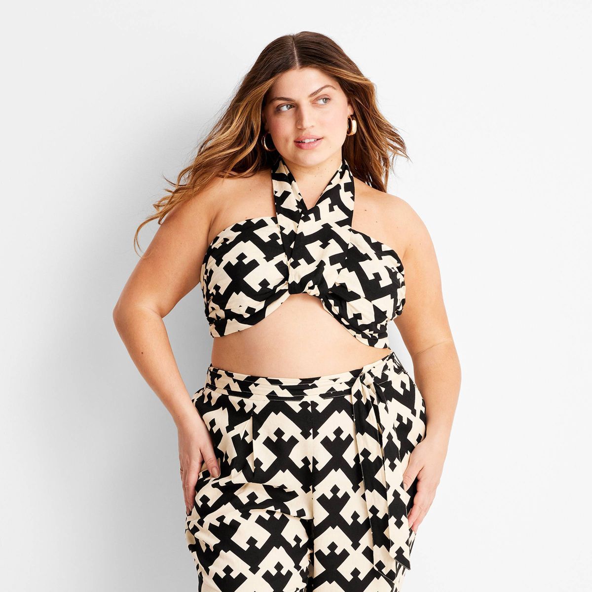 Women's Geo Print Halter Crop Top - Future Collective™ with Jenny K. Lopez Black/Cream | Target