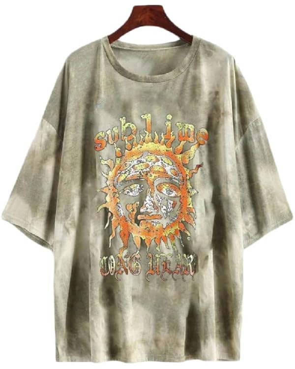 Fenxxxl Women's Short Sleeve Round Neck Oversized Shirt Graphic Tee Loose Casual Tshirt Tops | Amazon (US)