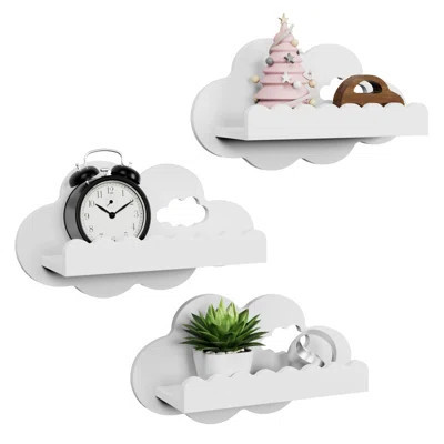White Cloud Floating Bookshelf, 11.6" Nursery Wall Decor, Floating Bookshelf For Kids Room, White Book Shelf Decor(Set of 3) 7.1" H x 11.6" W x 4.7" D | Wayfair North America