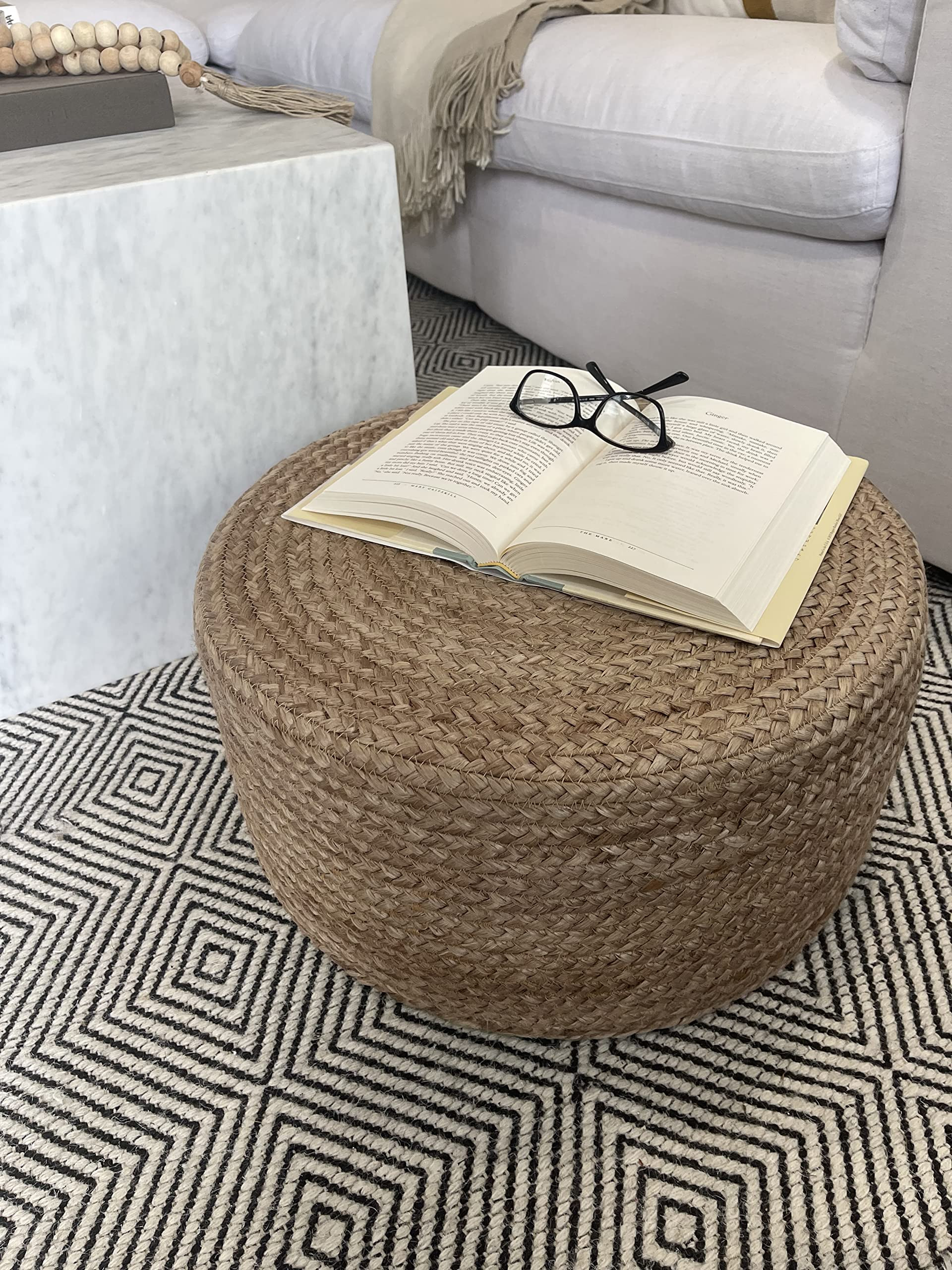 Scandilivin Homes Pouf Ottoman - 100% Natural Jute Braided- Footrest Pouf Hand Knitted - Traditio... | Amazon (US)