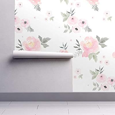 Removable Water-Activated Wallpaper - Pastels Floral Baby Girl Nursery Home Decor Apparel Pastels... | Amazon (US)