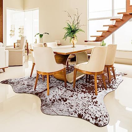 EASYCOZY Faux Cowhide Rug, Large Cow Print Rug 5.2 x 6.2 Feet, Thickened Elastic Cow Rug with No-... | Amazon (US)
