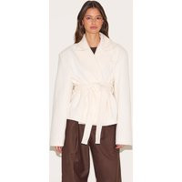 Cream Tie Waist Wool Look Single Breasted Tie Up Blazer | PrettyLittleThing US