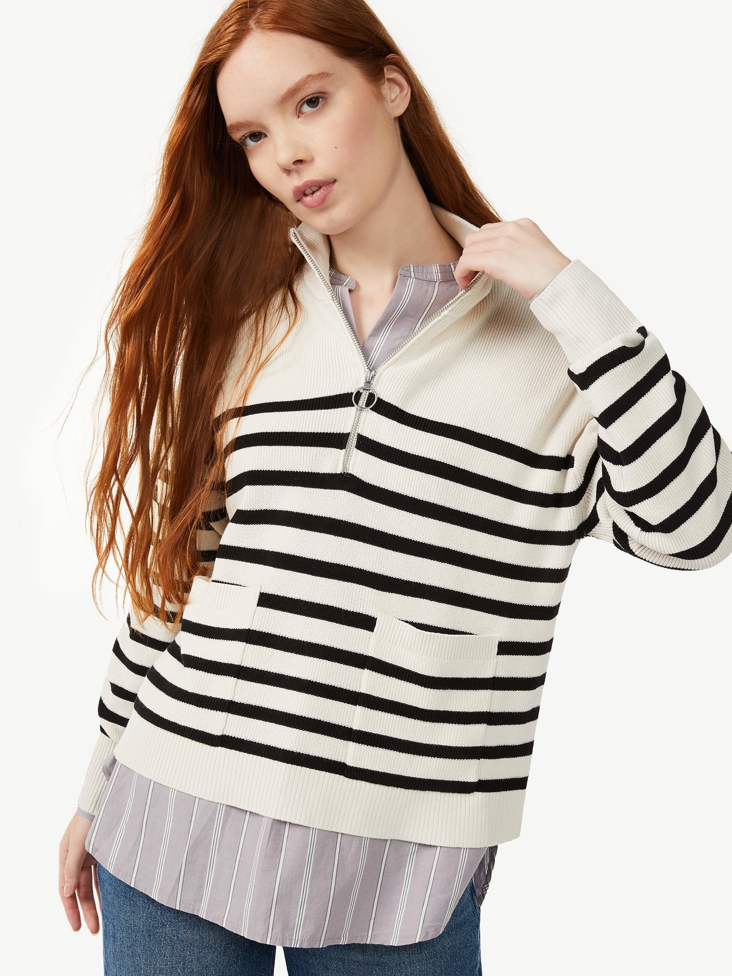 Free Assembly Women's Boxy Half-Zip Sweater - Walmart.com | Walmart (US)