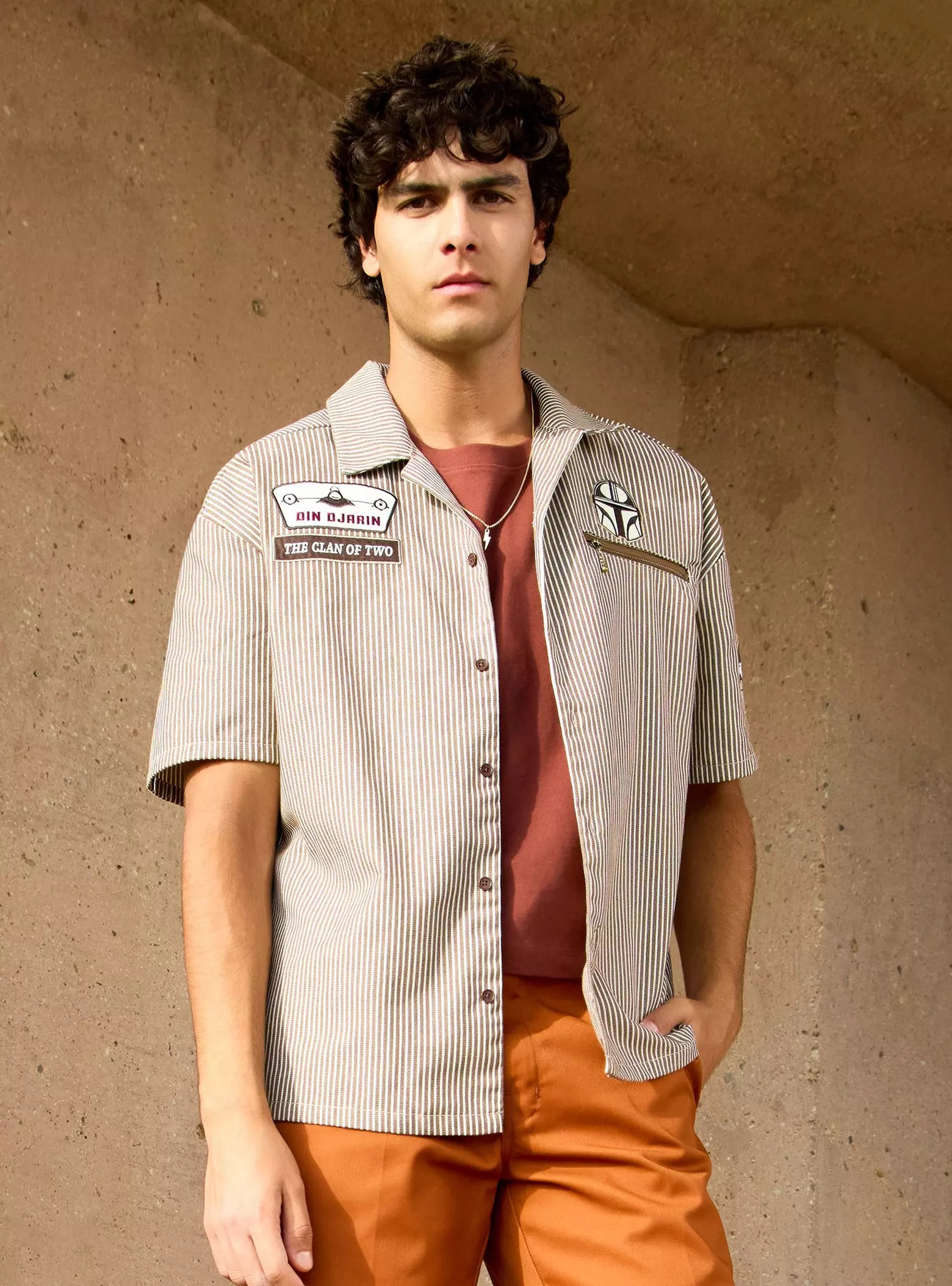 Star Wars The Mandalorian Din Djarin Striped Mechanic Woven Button-Up - BoxLunch Exclusive | BoxL... | BoxLunch