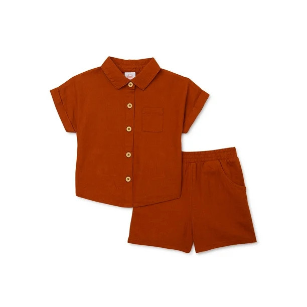 Wonder Nation Toddler Girls Elevated Shirt and Shorts Set, Sizes 12M-5T | Walmart (US)