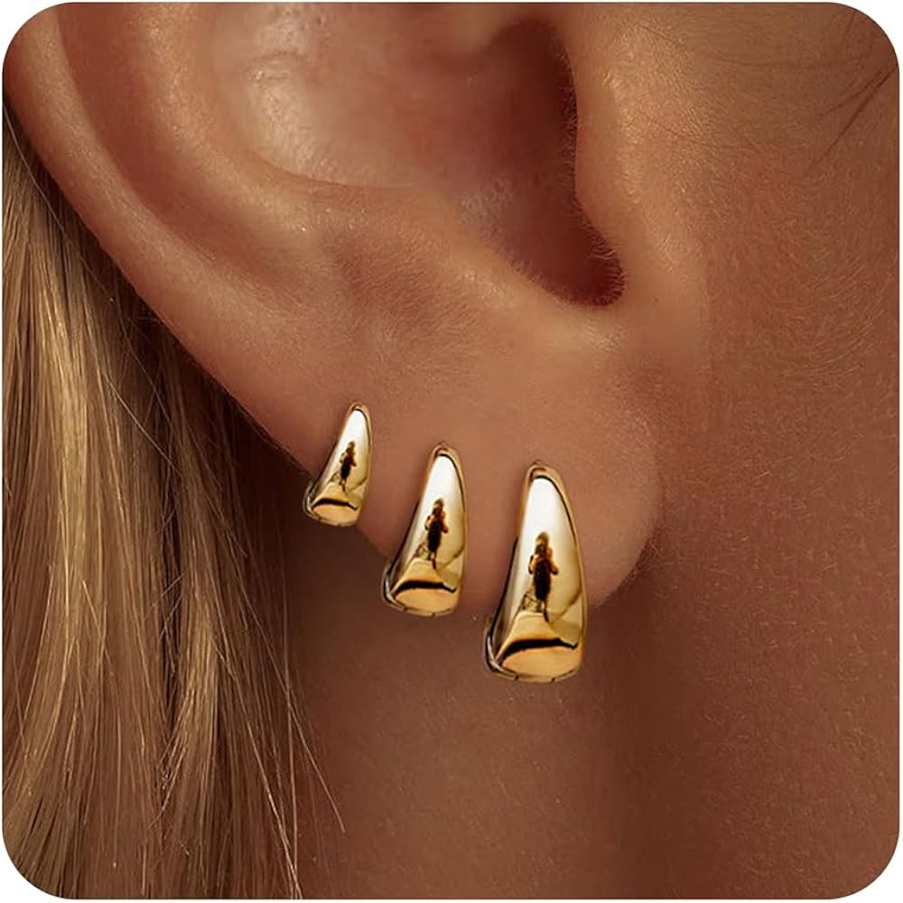 Small Gold Hoop Earrings Set for Women,14K Gold Plated Hypoallergenic Lightweight Thick Chunky Go... | Amazon (US)