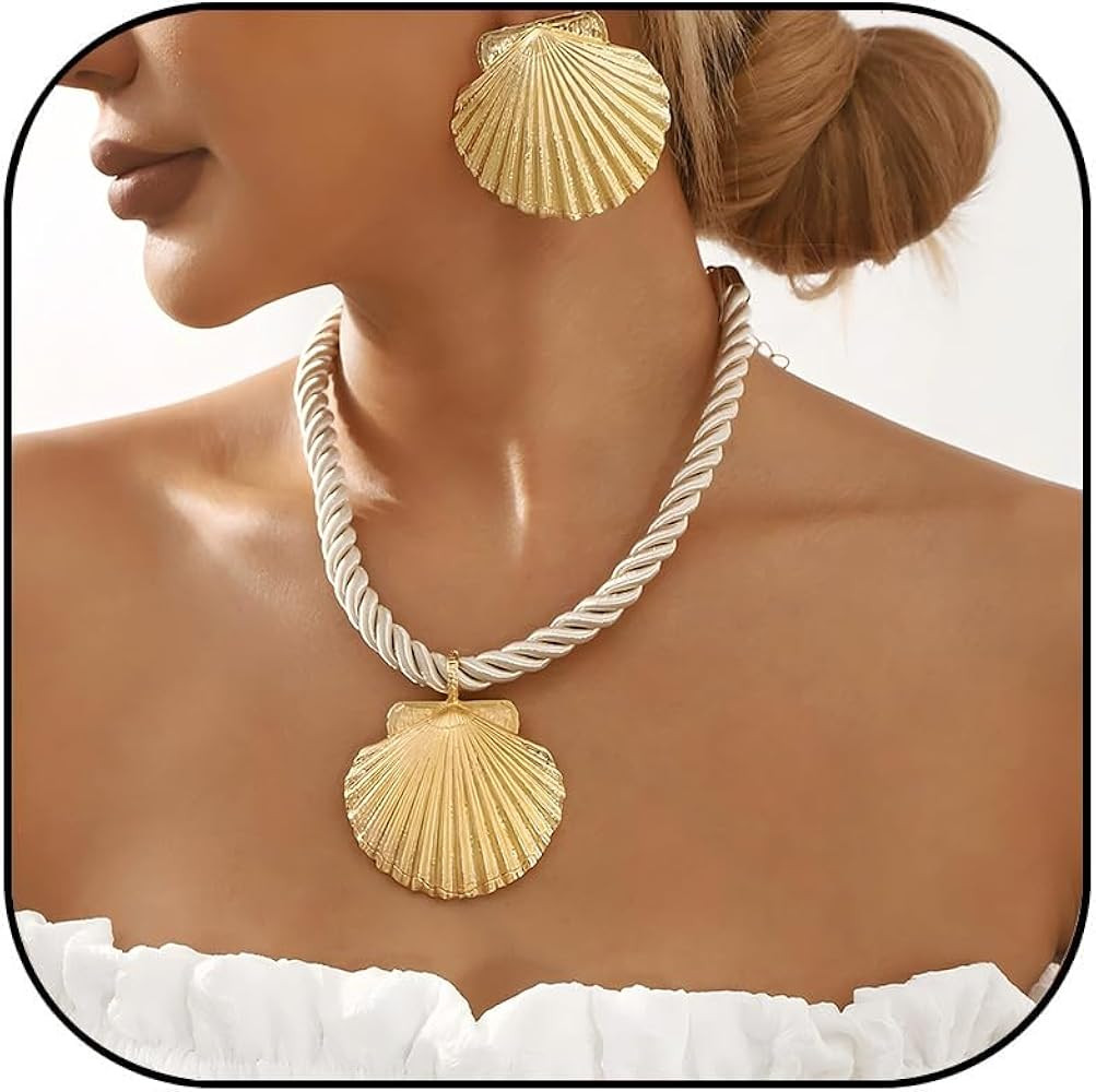 Summer Jewelry set for Women Boho Flower Starfish Shell Earrings Necklace set Big Chunky Statemen... | Amazon (US)