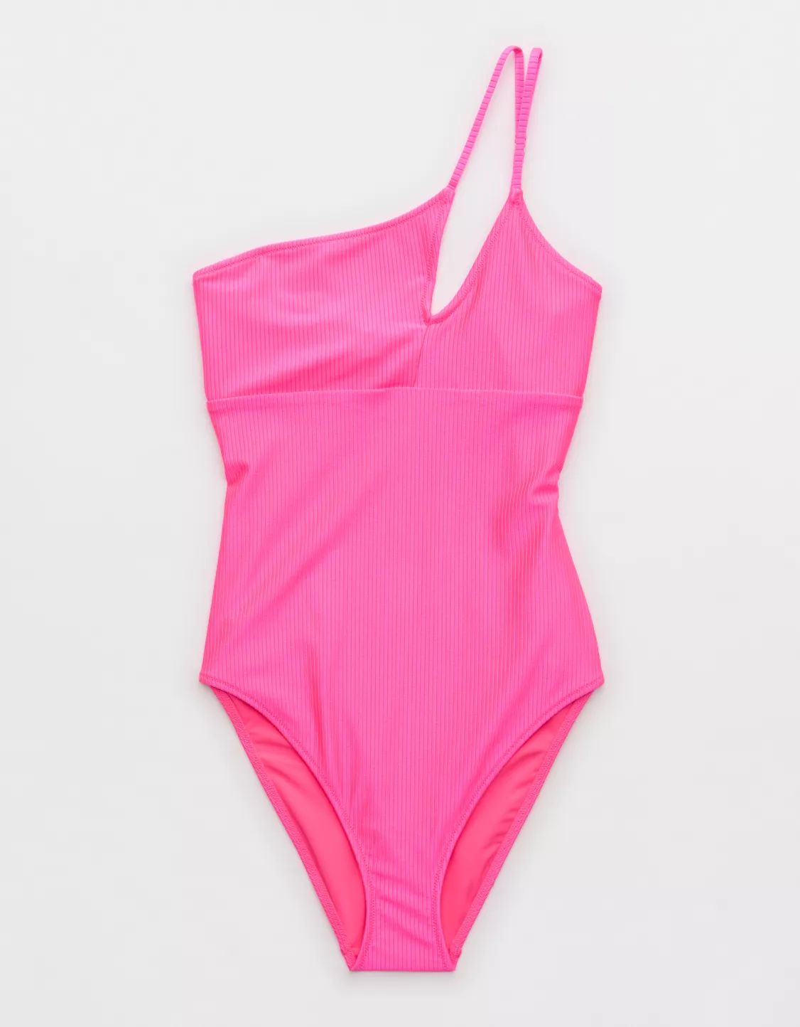 Aerie Shine Rib One Shoulder Full Coverage One Piece Swimsuit | Aerie