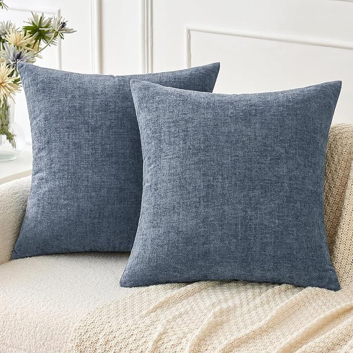 MIULEE Pack of 2 Couch Throw Pillow Covers 18x18 Inch Soft Dark Grey Blue Chenille Pillow Covers ... | Amazon (US)