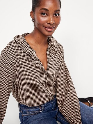 Button-Down Plaid Ruffle Shirt | Old Navy (US)