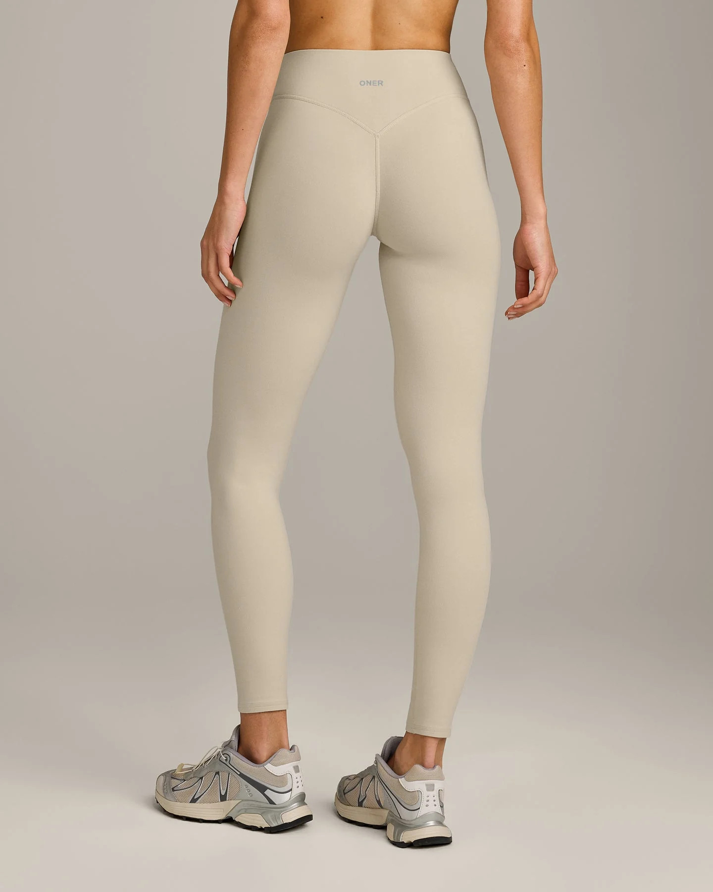 SoftMotion\u2122 High Waisted Leggings with Gray Logo 
 Oatmeal | Oner Active (UK / US)