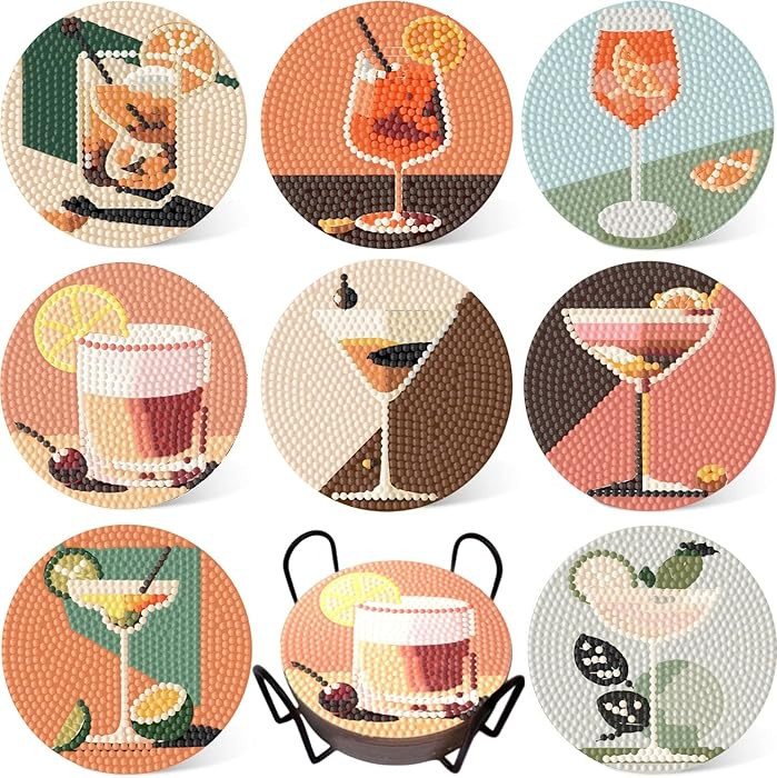 8 Pcs Diamond Painting Coasters Kits with Holder,Cocktail Diamond Art Coasters Set for Drinks Cof... | Amazon (US)