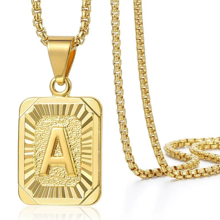 Womens Mens Gold Filled A-Z Initial Necklace Letter Pendant Box Chain Unisex 22Inch | Walmart (US)
