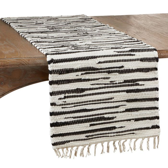 72" x 16" Cotton Zebra Chindi Table Runner Black/White - Saro Lifestyle | Target