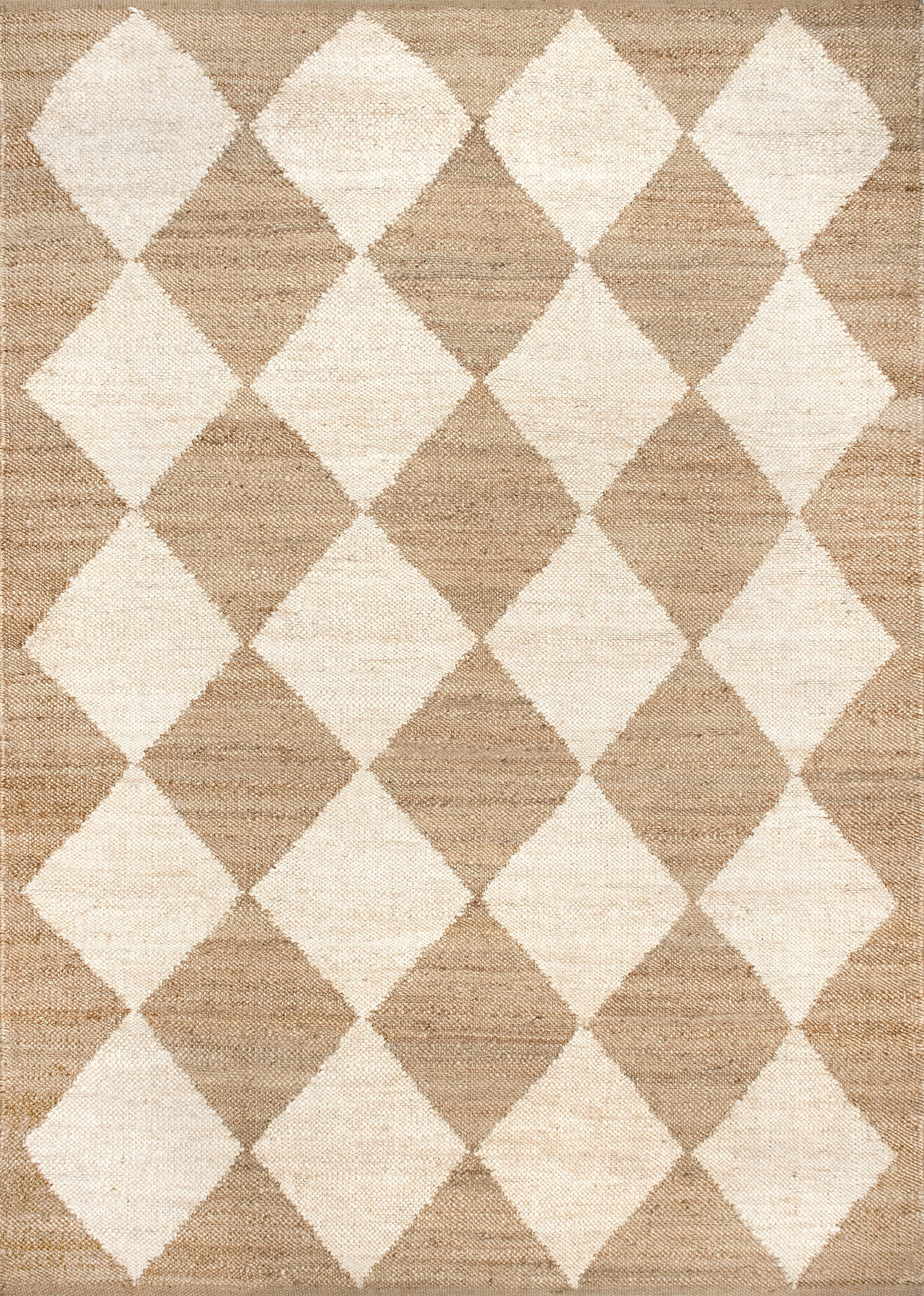 Louie Diamond Checkerboard Jute Rug | Natural | Rugs USA