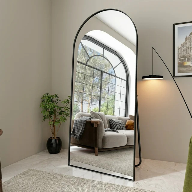 BEAUTYPEAK 76"x34" Oversized Arched Metal Framed Standing Mirrors, Black | Walmart (US)