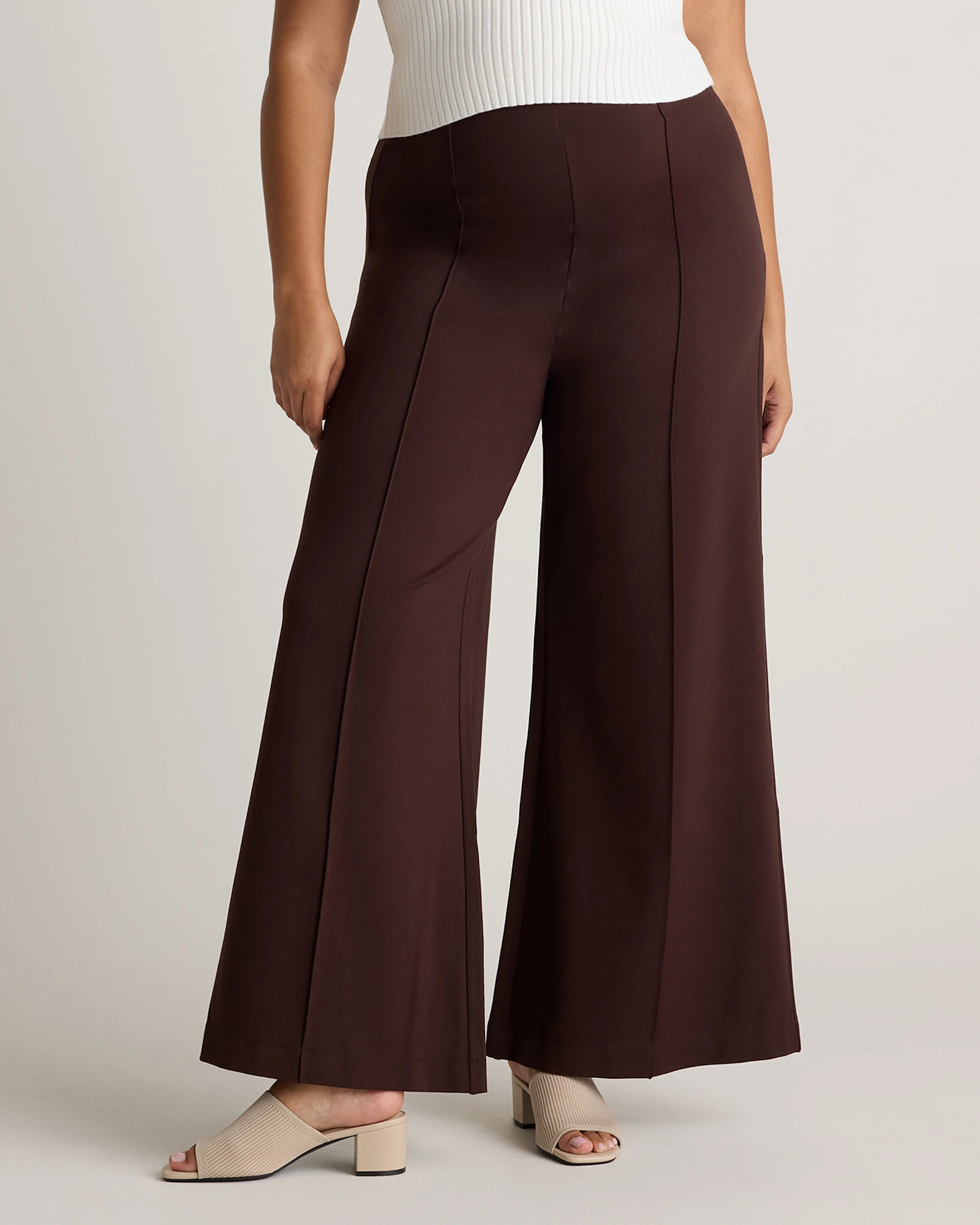 Quince | Women's Ultra-Stretch Ponte Super Wide Leg Pants in Espresso, Size Small, Rayon | Quince