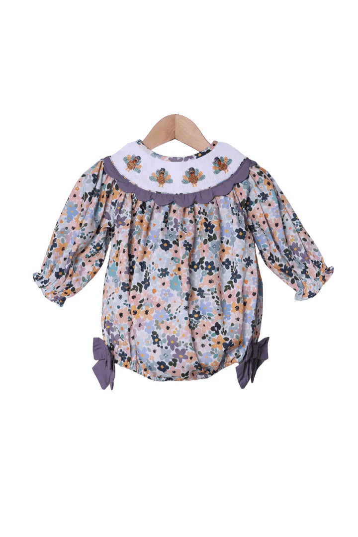 Smocked Fall Floral Turkey Bow Bubble | The Smocked Flamingo