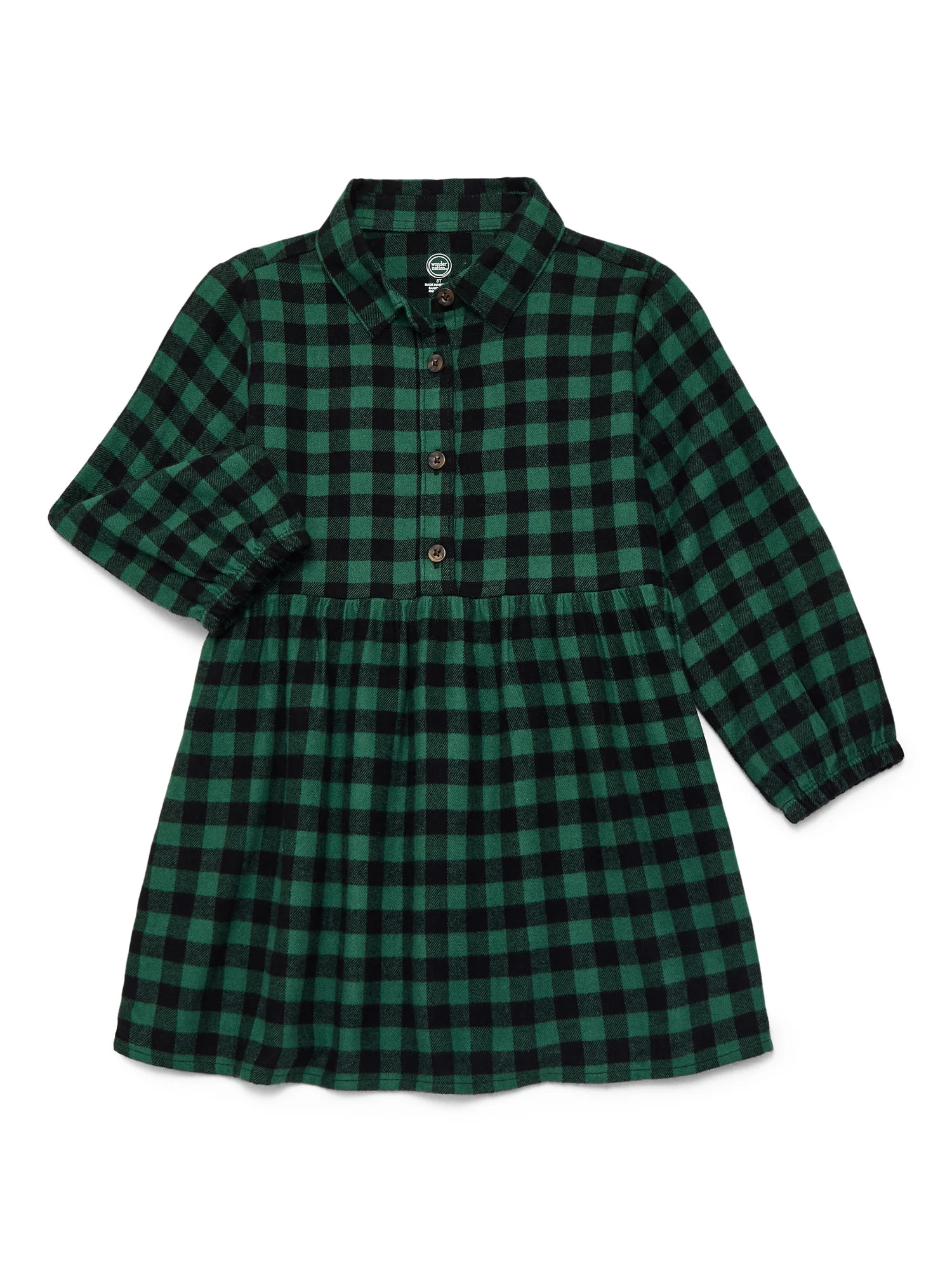 Wonder Nation Toddler Girls' Flannel Shirtdress with Long Sleeves, Sizes 12M-5T | Walmart (US)