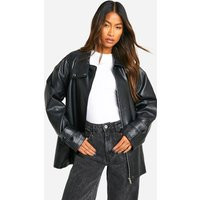 Womens Short Faux Leather Trench Coat - Black - 4 | boohoo (US & Canada)