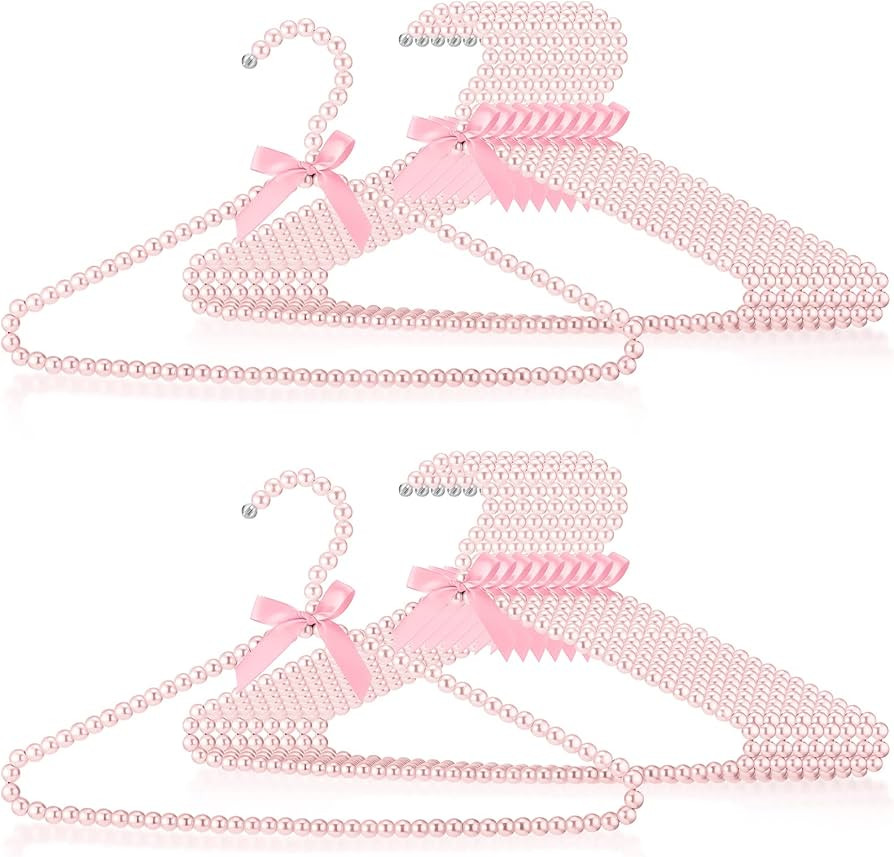 20 Pieces Pearl Clothes Hanger Beaded Clothing Hanger with Ribbon Bowknot Metal Elegant Clothes S... | Amazon (US)