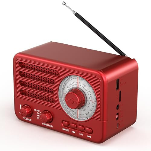 Retro Transistor Radio,Battery Powered AM FM SW,Small Rechargeable Portable Radio with 1800mAh Lithium-ion Battery,Support TF Card/Aux/USB MP3 Player (Red) | Amazon (US)